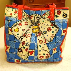NWOT Brighton Tom Clancy Love Sparkle Bow Cat Thick Canvas Tote Bag